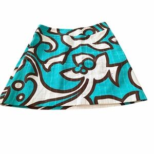Milly of New York Aqua Blue,white and dark brown patterned mini skirt size 4